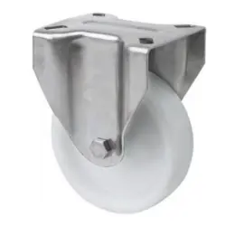 Rueda fija blanca Ø100 mm de poliamix – Soporte inoxidable sin freno