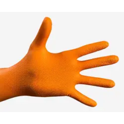 Guantes de nitrilo naranja sin polvo texturizados