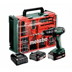 Taladro atornillador de percusión Metabo SB 18 Set · 18 V · 2 x 2 Ah LiPOWER · 78 piezas